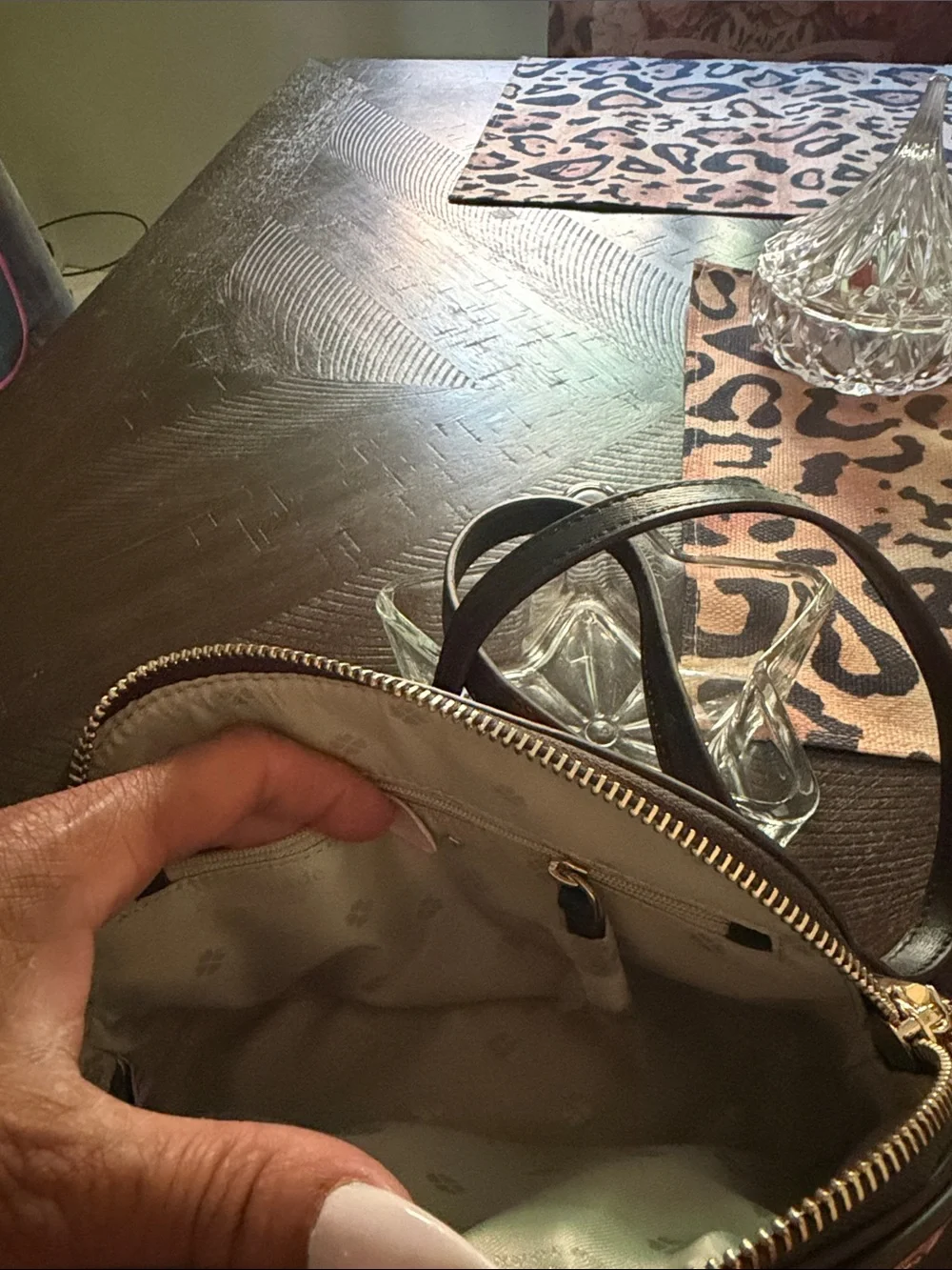 kate spade Pink and Black Striped Dome Crossbody with Gold Charm Chain